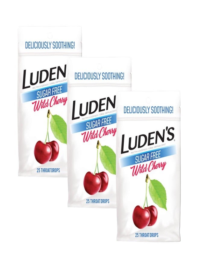 Luden's Sugar Free Wild Cherry Throat Drops, Sore Throat Relief, 25 Count (3 Pack) - Image 1